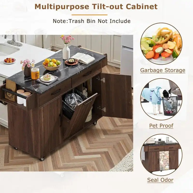 Alger Kitchen Island with Trash Can Storage Cabinet