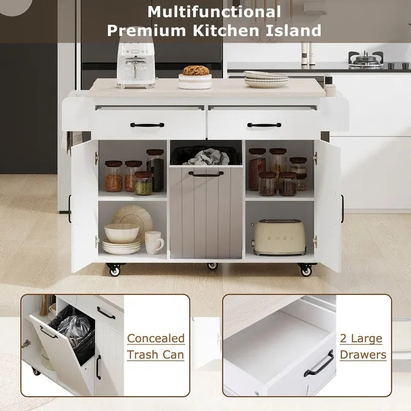 Alger Kitchen Island with Trash Can Storage Cabinet