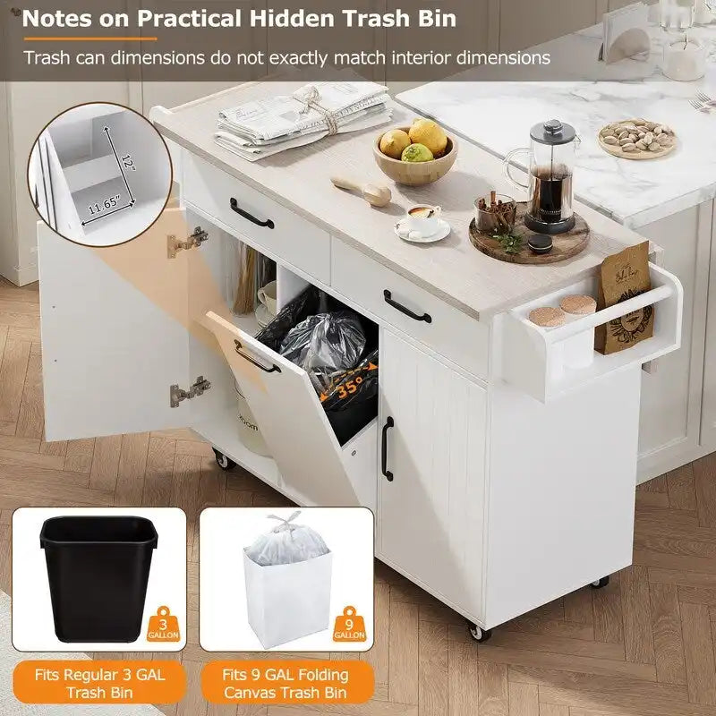 Alger Kitchen Island with Trash Can Storage Cabinet