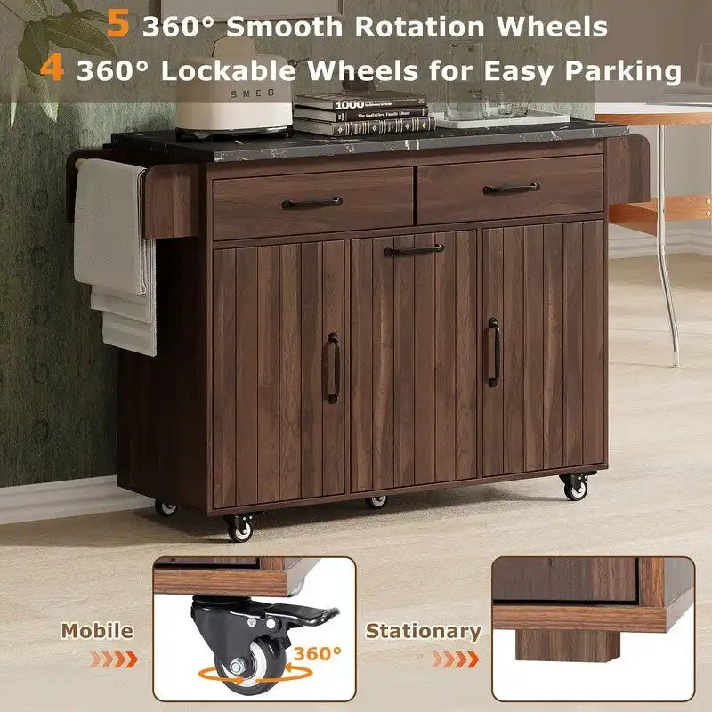 Alger Kitchen Island with Trash Can Storage Cabinet