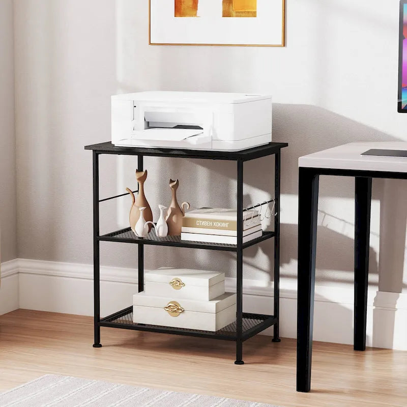 3-Tier Rolling Kitchen Serving Cart with Steel Frame, 2 Side Bars & 5 Hooks