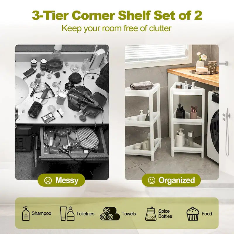 2-Pack 3-Tier Detachable Floor Corner Shower Shelf with Counter Corner
