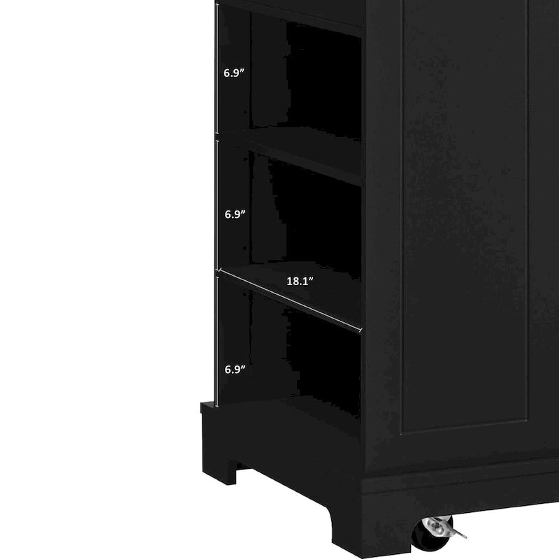 Fluted Kitchen Island with Trash Can Storage Cabinet, Power Outlet, Rolling Kitchen Islands on 5 Wheels with 3 Open Side Racks