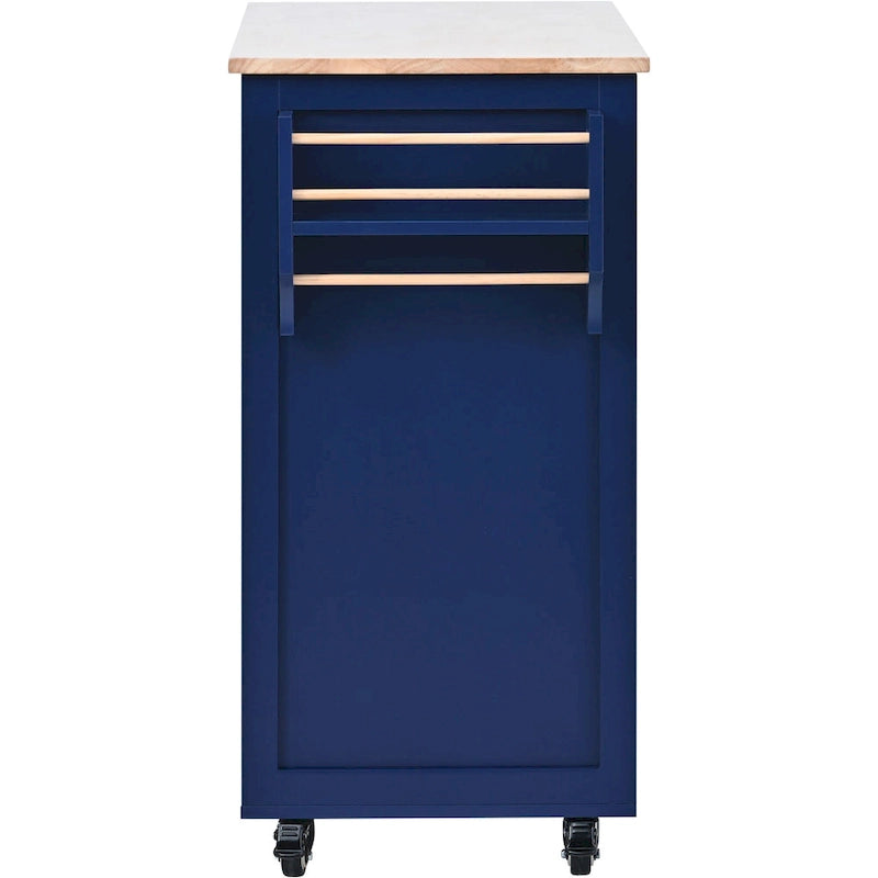 Kitchen Island with Wooden Top, Mobile Island on Locking Wheels, Rolling Cart with Flatware Organizer & 8 Handle-Free Drawers