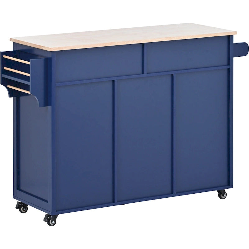 Kitchen Island with Wooden Top, Mobile Island on Locking Wheels, Rolling Cart with Flatware Organizer & 8 Handle-Free Drawers