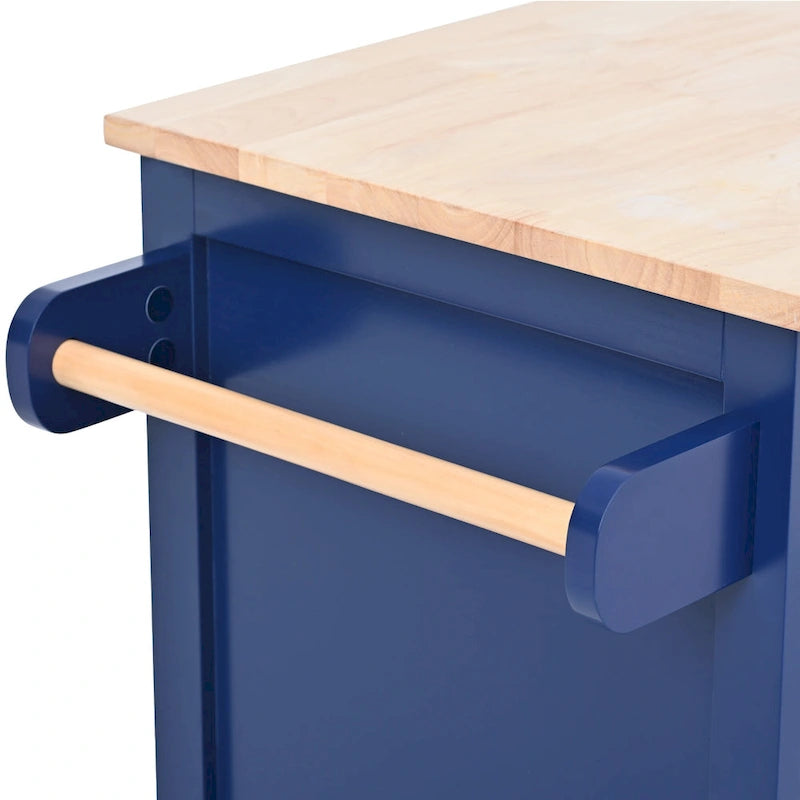 Kitchen Island with Wooden Top, Mobile Island on Locking Wheels, Rolling Cart with Flatware Organizer & 8 Handle-Free Drawers