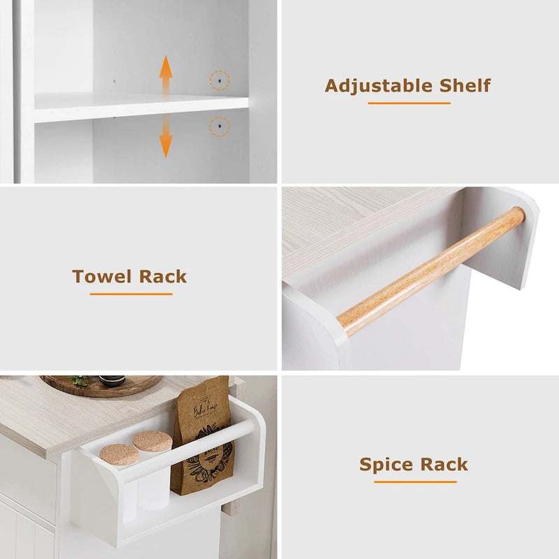 Kitchen Island with Trash Can Storage Cabinet, Rolling Kitchen Island on Wheels with Adjustable Shelf, Drop Leaf & Drawer