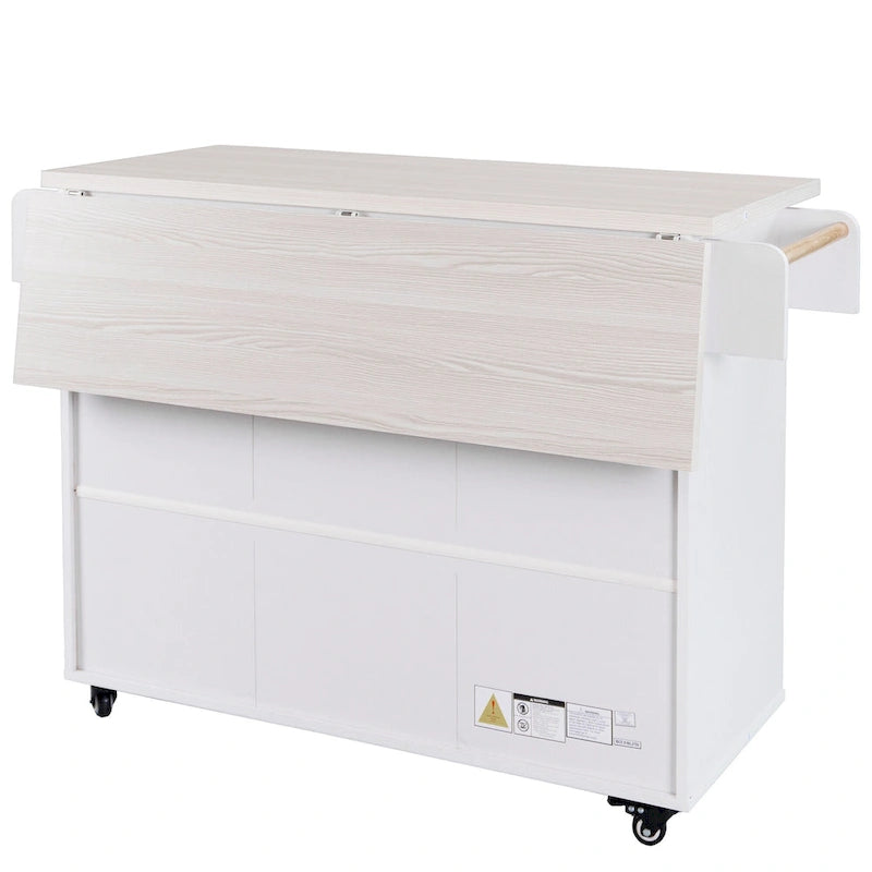 Kitchen Island with Trash Can Storage Cabinet, Rolling Kitchen Island on Wheels with Adjustable Shelf, Drop Leaf & Drawer