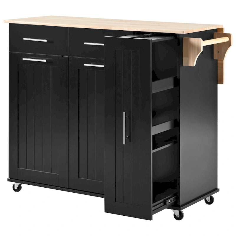 Rolling Kitchen Island Cart, Kitchen Island with 3 Tier Pull Out Cabinet, Portable Trolley Island with Drop Leaf & 2 Drawers