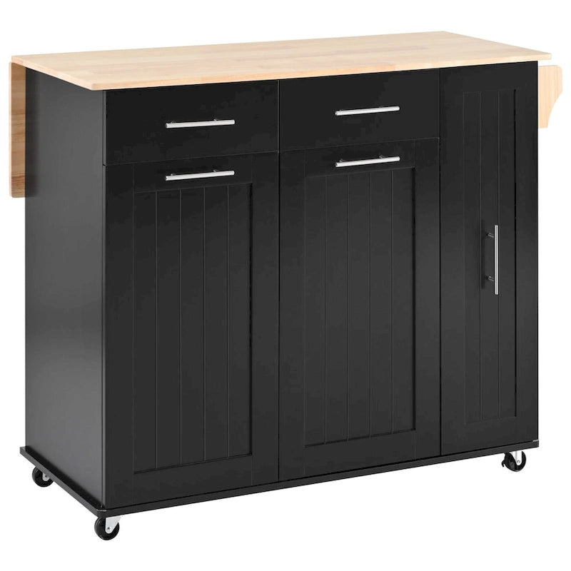 Rolling Kitchen Island Cart, Kitchen Island with 3 Tier Pull Out Cabinet, Portable Trolley Island with Drop Leaf & 2 Drawers