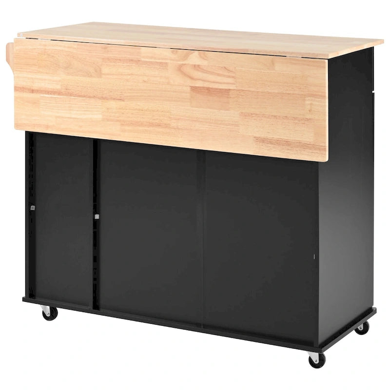 Rolling Kitchen Island Cart, Kitchen Island with 3 Tier Pull Out Cabinet, Portable Trolley Island with Drop Leaf & 2 Drawers