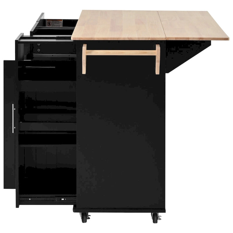 Rolling Kitchen Island Cart, Kitchen Island with 3 Tier Pull Out Cabinet, Portable Trolley Island with Drop Leaf & 2 Drawers