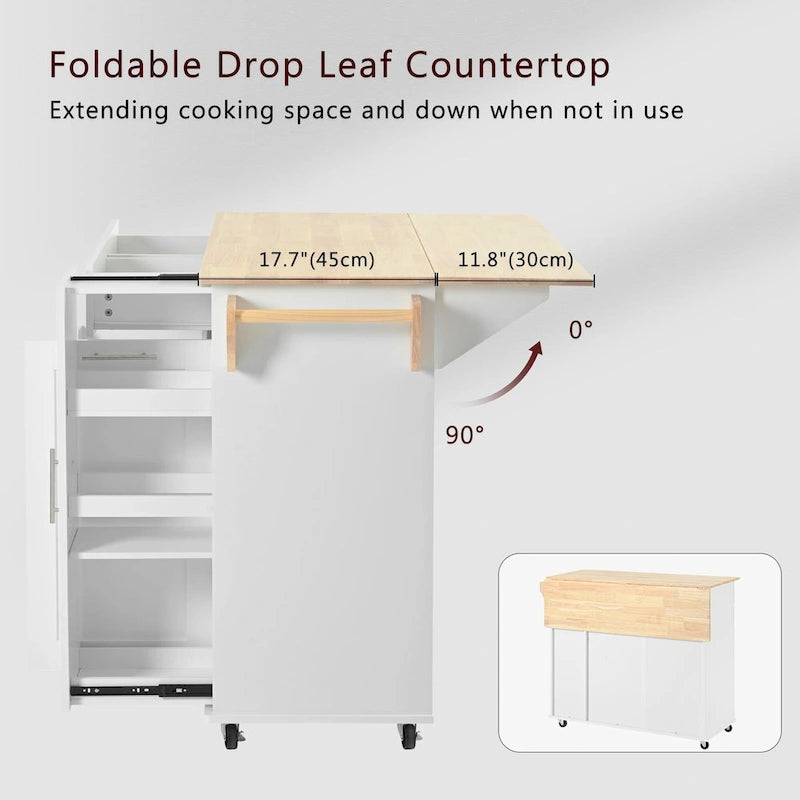 Rolling Kitchen Island Cart, Kitchen Island with 3 Tier Pull Out Cabinet, Portable Trolley Island with Drop Leaf & 2 Drawers