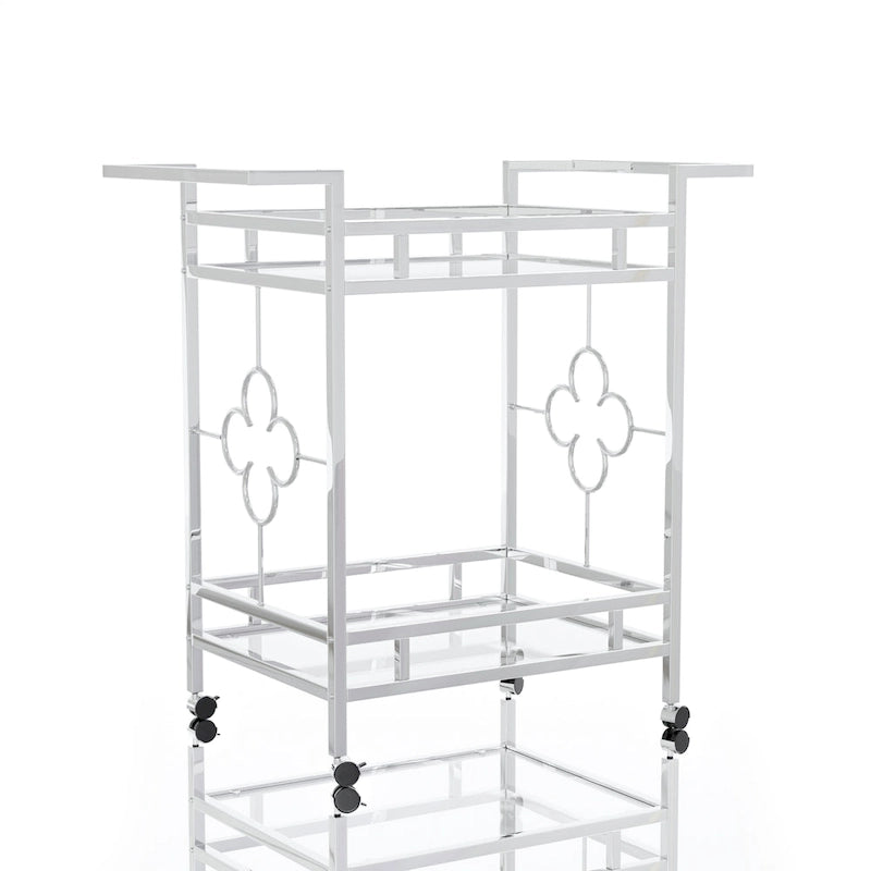 Foroka Contemporary Chrome 2-Shelf Serving Cart with Casters and Wine Rack