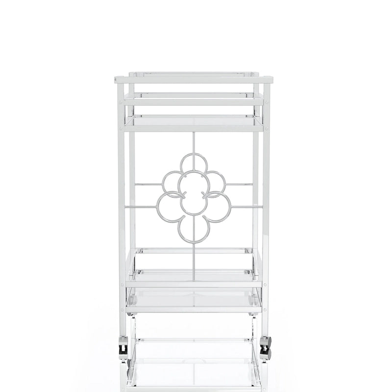 Foroka Contemporary Chrome 2-Shelf Serving Cart with Casters and Wine Rack