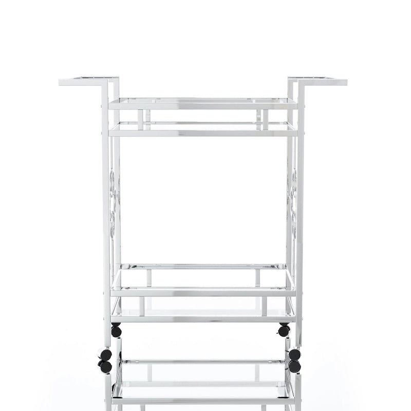 Foroka Contemporary Chrome 2-Shelf Serving Cart with Casters and Wine Rack