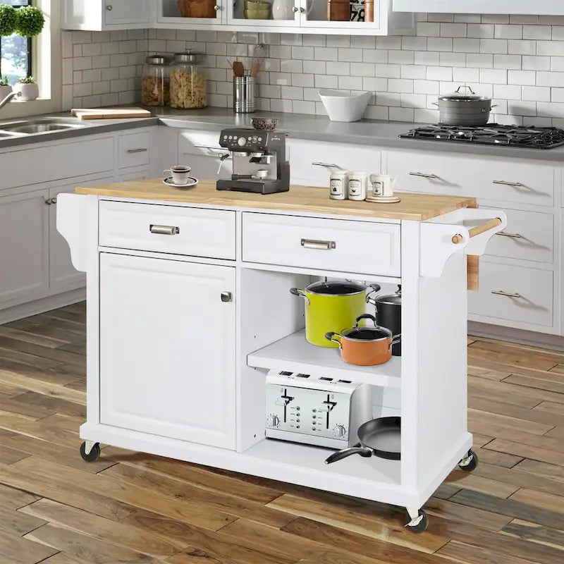 Natural Wood Top Kitchen Island with Storage