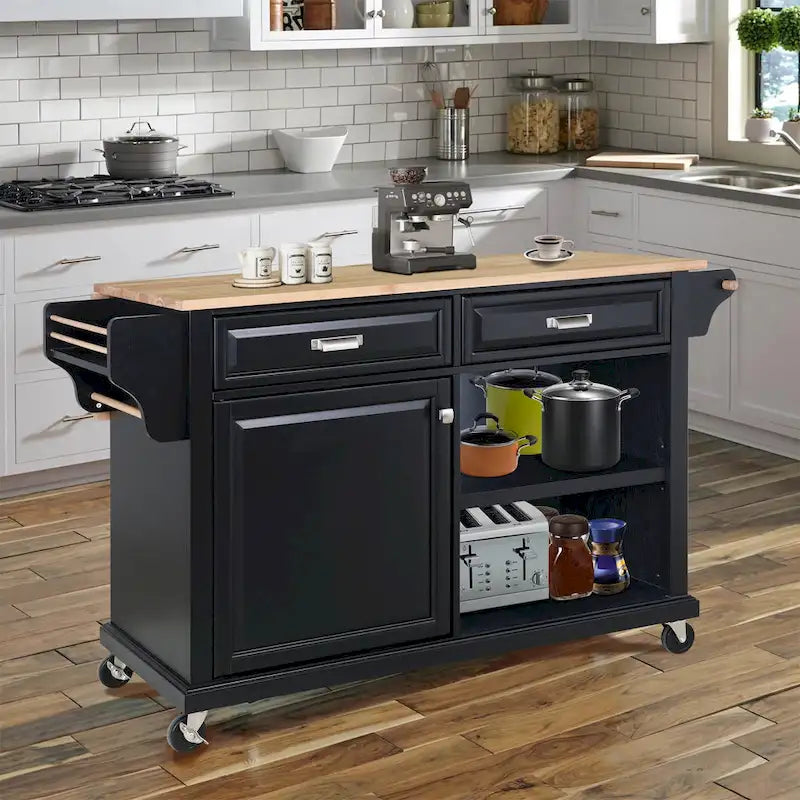 Natural Wood Top Kitchen Island with Storage