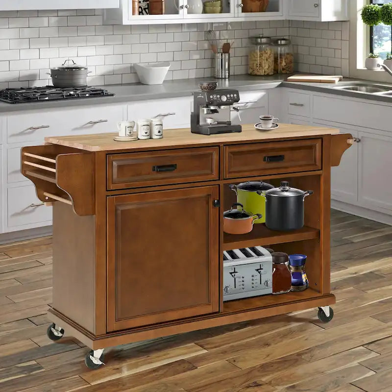 Natural Wood Top Kitchen Island with Storage