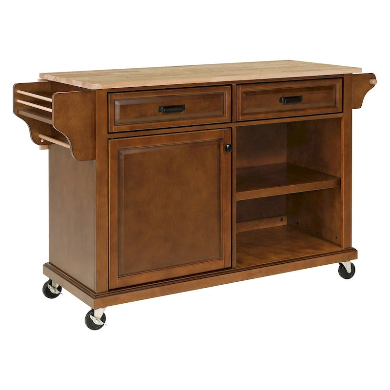 Natural Wood Top Kitchen Island with Storage