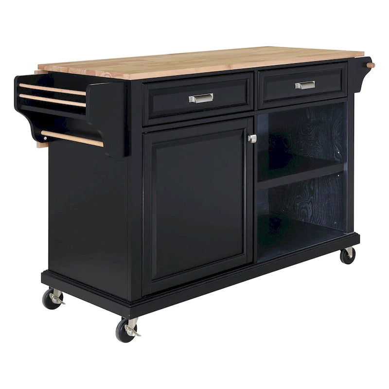 Natural Wood Top Kitchen Island with Storage