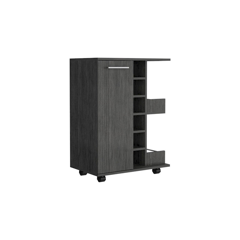 Wooden Bar Cart, Kitchen Serving Cart with Wine Rack and 1-Door Cabinet, 23.6x14.8x32.2 in.