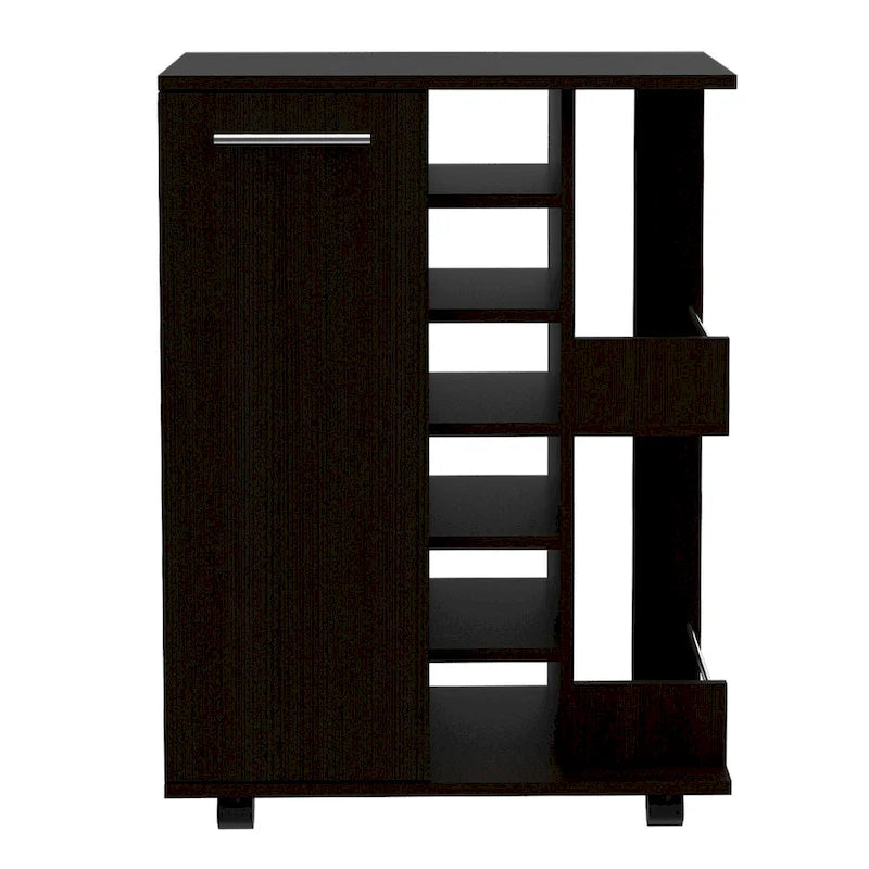 Wooden Bar Cart, Kitchen Serving Cart with Wine Rack and 1-Door Cabinet, 23.6x14.8x32.2 in.