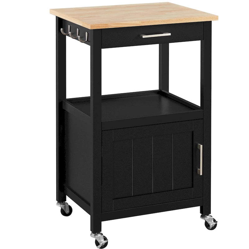 Rolling Kitchen Cart Storage Island with Shelves, Drawer & Locking Wheels
