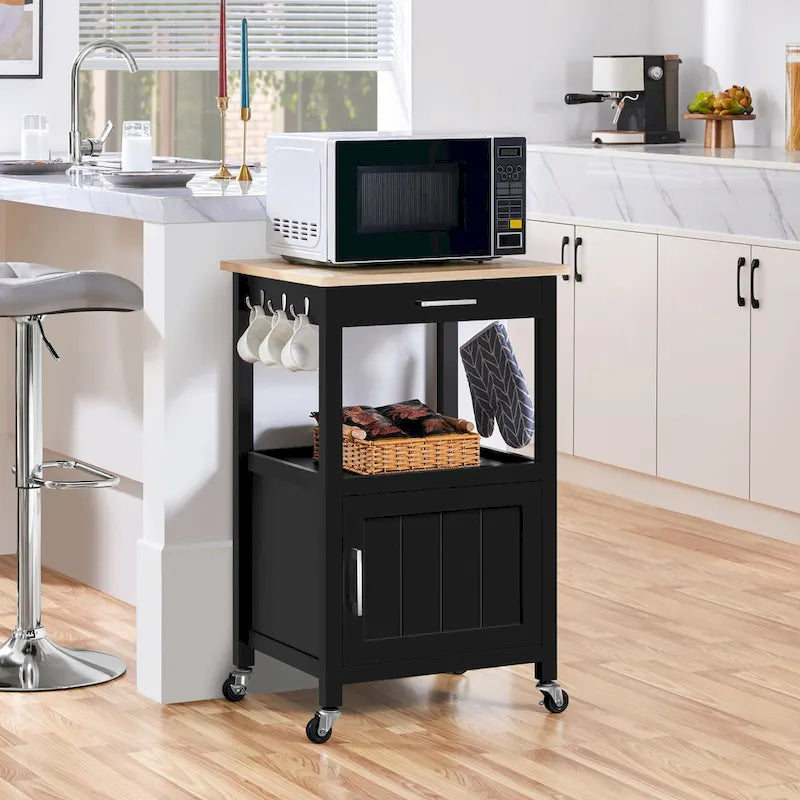 Rolling Kitchen Cart Storage Island with Shelves, Drawer & Locking Wheels