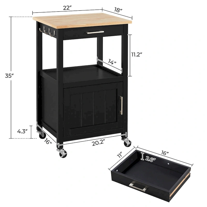 Rolling Kitchen Cart Storage Island with Shelves, Drawer & Locking Wheels