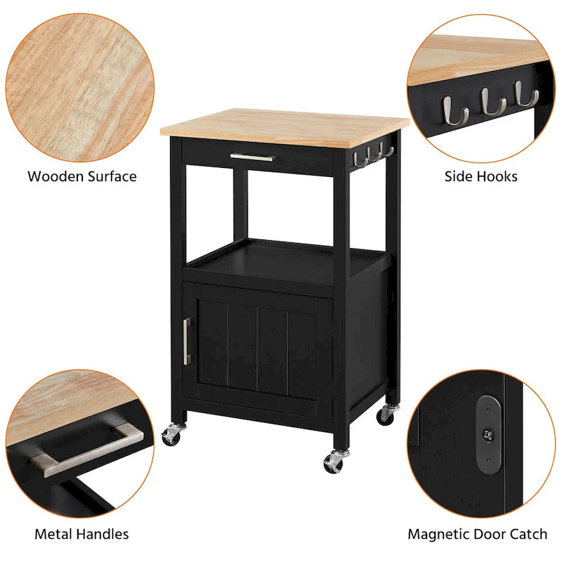 Rolling Kitchen Cart Storage Island with Shelves, Drawer & Locking Wheels