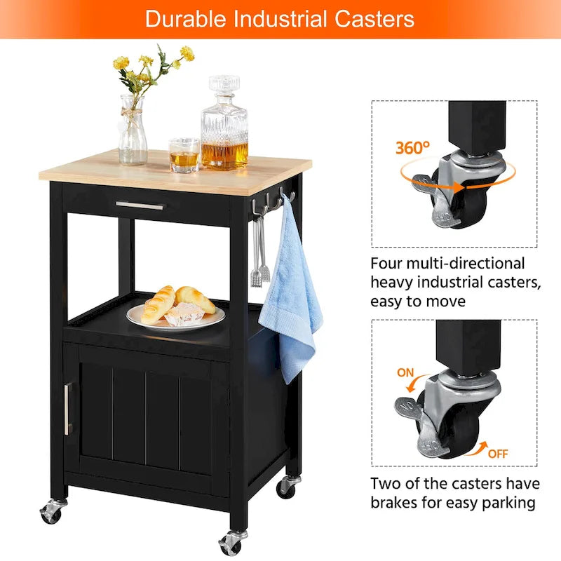 Rolling Kitchen Cart Storage Island with Shelves, Drawer & Locking Wheels