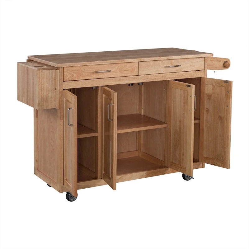 Brown Wood Kitchen Cart with Open Shelves and Classic Storage Design