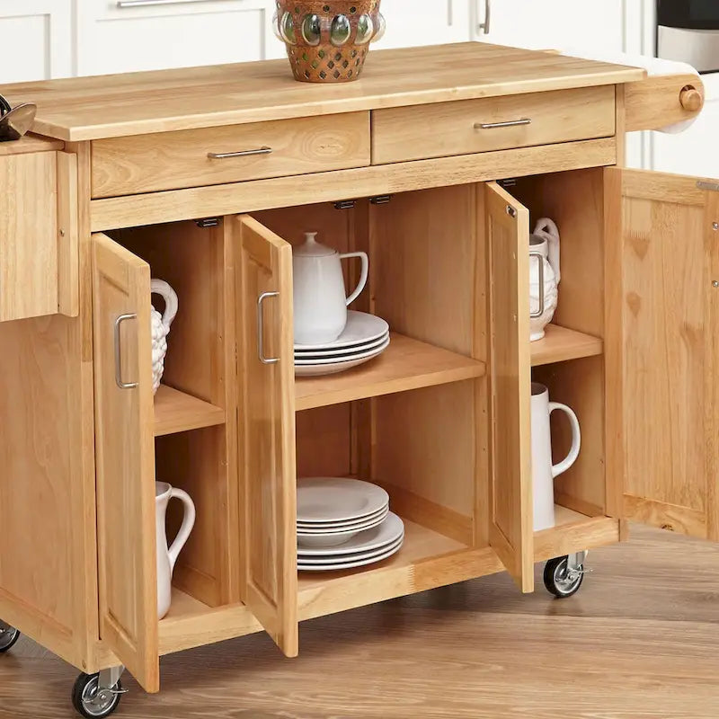Brown Wood Kitchen Cart with Open Shelves and Classic Storage Design
