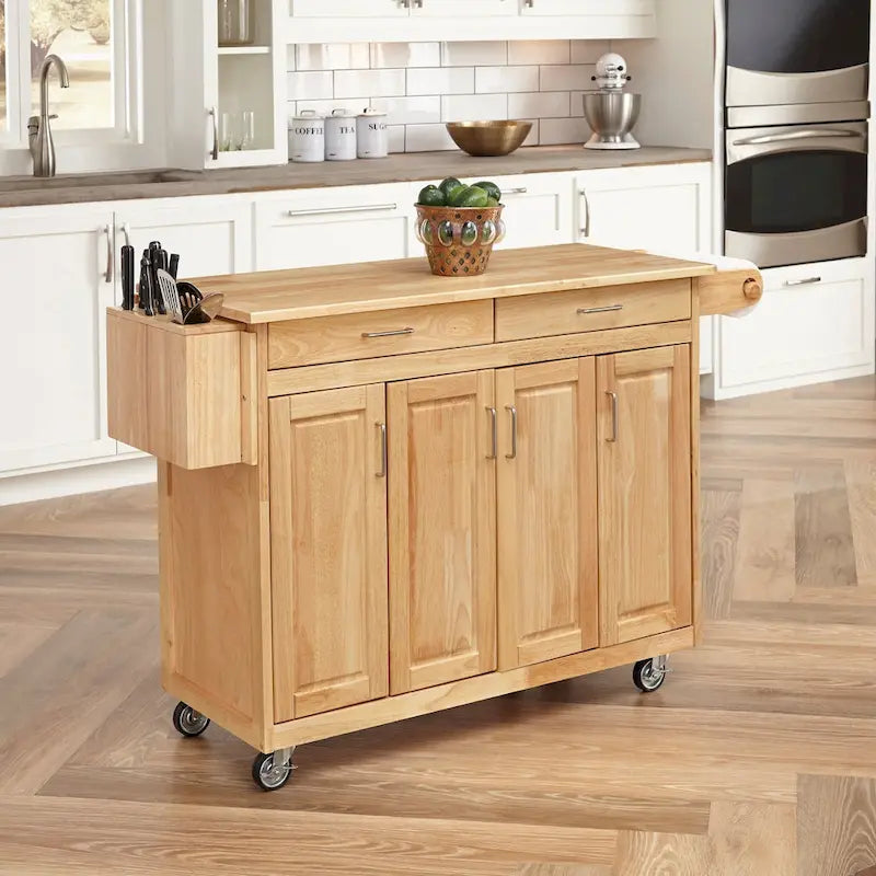 Brown Wood Kitchen Cart with Open Shelves and Classic Storage Design