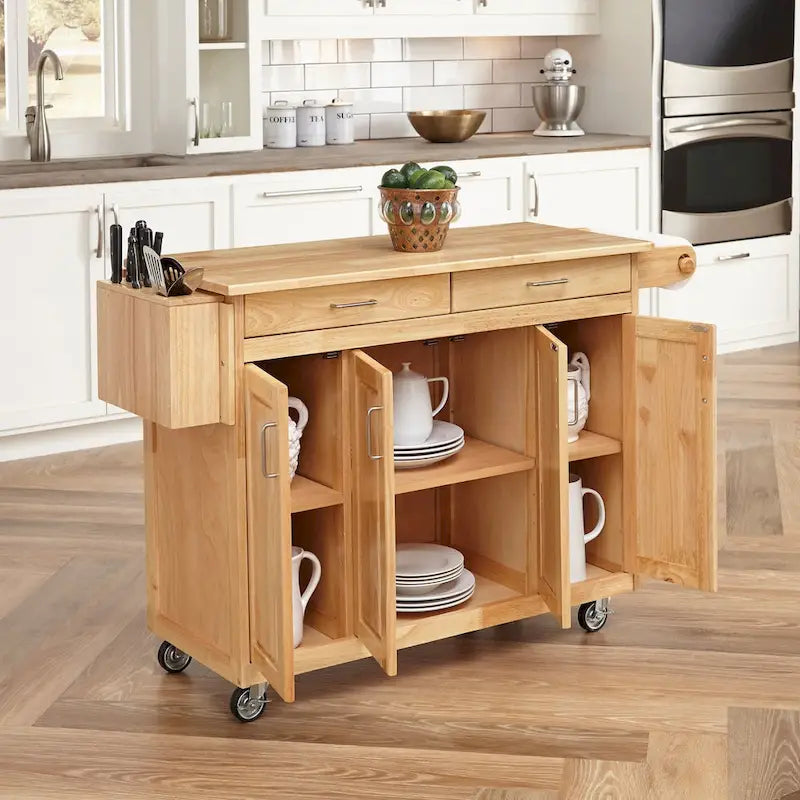 Brown Wood Kitchen Cart with Open Shelves and Classic Storage Design