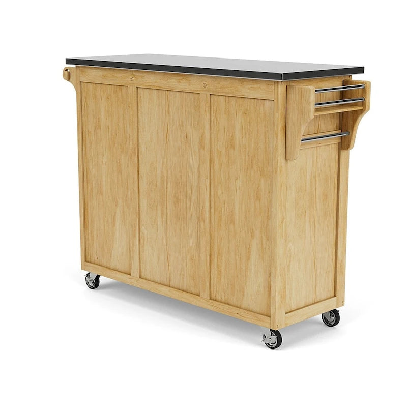 48" Natural Finish Kitchen Cart with Black Granite Top, 4 Drawers & Spice Rack