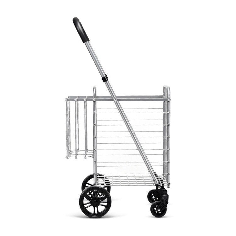 Folding Shopping Basket Rolling Trolley with Adjustable Handle