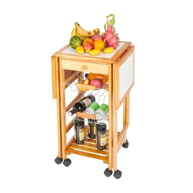 Portable Rolling Drop Leaf Kitchen Storage Trolley Cart
