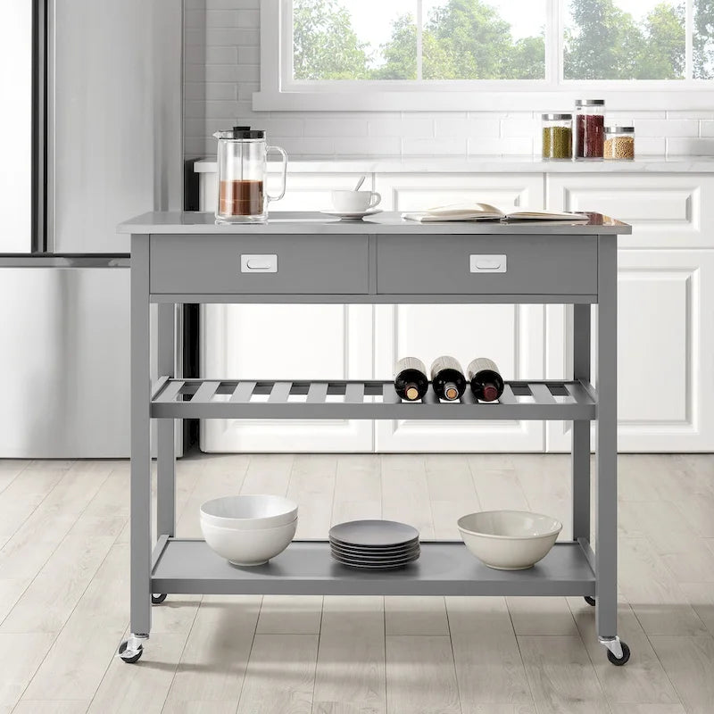 Chloe 42" Stainless Steel Top Kitchen Island with Storage - 42W x 20D x 37H