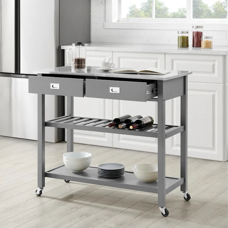 Chloe 42" Stainless Steel Top Kitchen Island with Storage - 42W x 20D x 37H