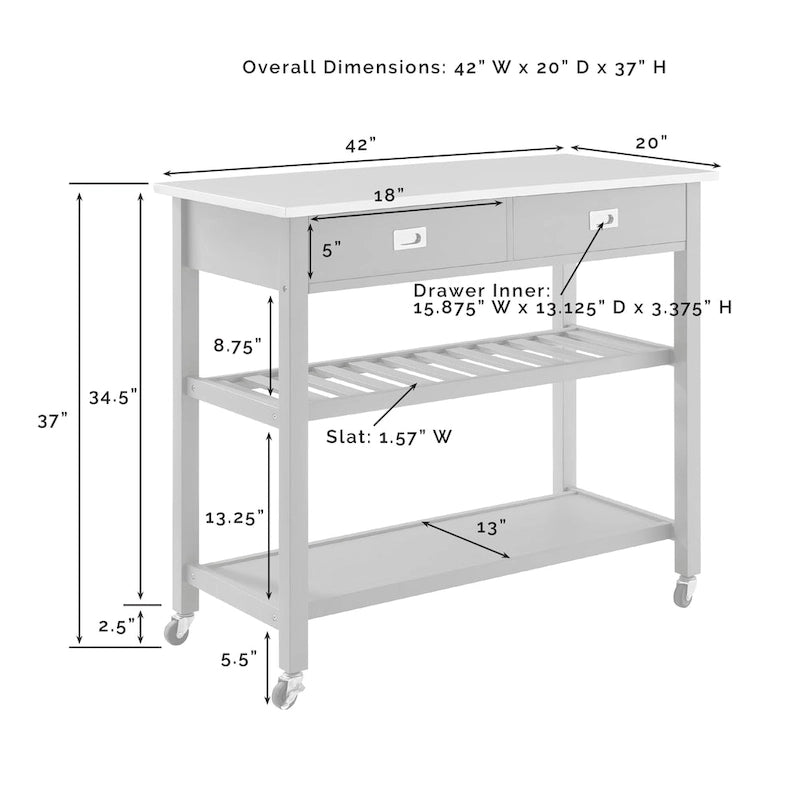 Chloe 42" Stainless Steel Top Kitchen Island with Storage - 42W x 20D x 37H