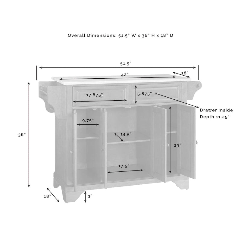 Lafayette 51.5" Full Size Kitchen Island with Granite Top, 3 Cabinets & 2 Drawers