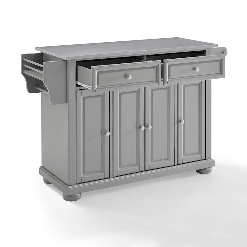 Alexandria 51.5" Kitchen Island with Stainless Steel Top in Vintage Grey - 51.5W x 18D x 36H