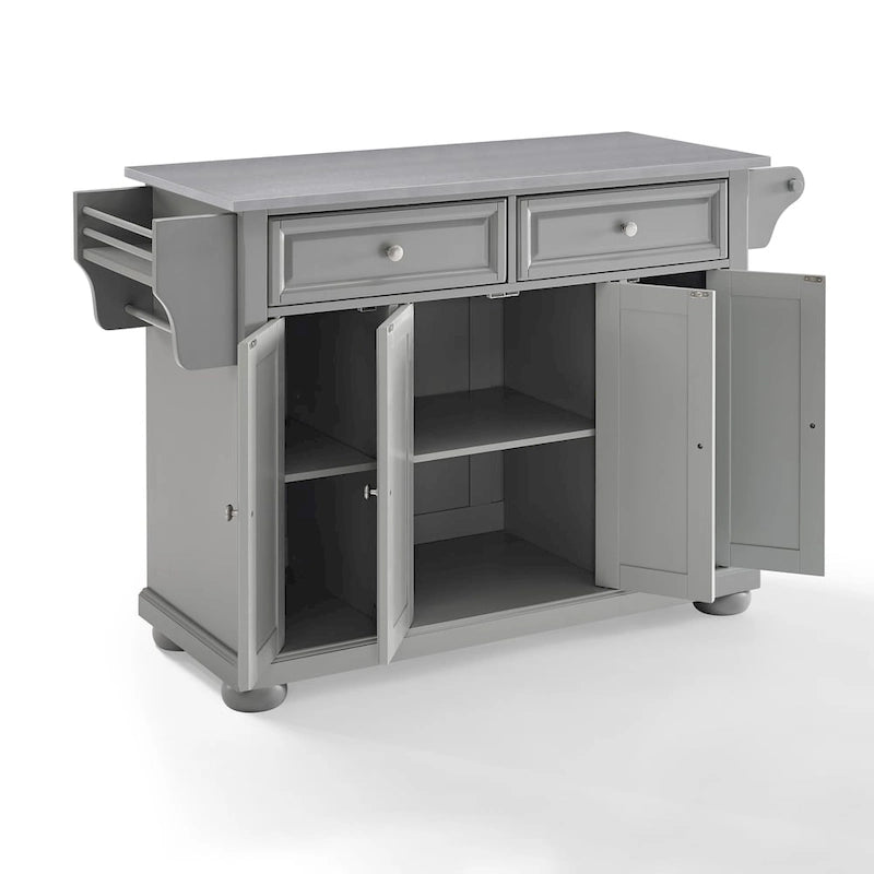 Alexandria 51.5" Kitchen Island with Stainless Steel Top in Vintage Grey - 51.5W x 18D x 36H