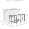Julia 50" Kitchen Island with Upholstered Saddle Stools - 50W x 51D x 36H