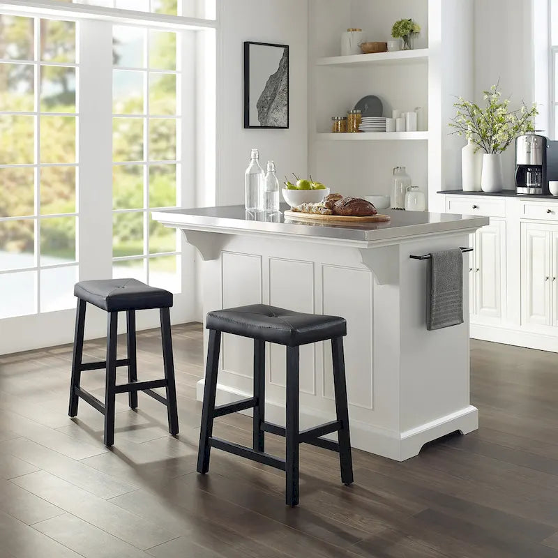 Julia 50" Kitchen Island with Upholstered Saddle Stools - 50W x 51D x 36H