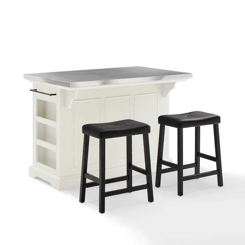 Julia 50" Kitchen Island with Upholstered Saddle Stools - 50W x 51D x 36H