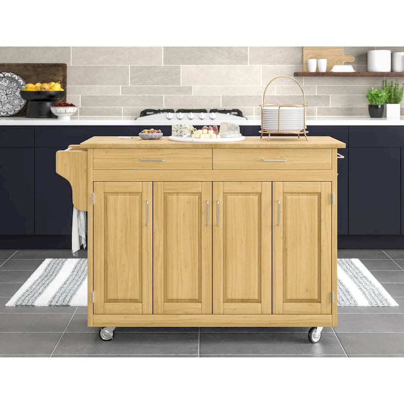 Brown Kitchen Cart with Storage Shelves and Classic Wood Design