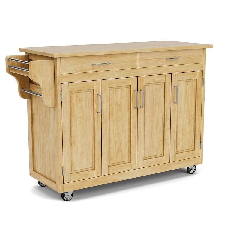 Brown Kitchen Cart with Storage Shelves and Classic Wood Design